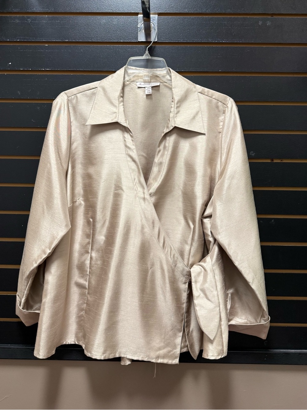 JM Collection Woman Champagne Satin Wrap Tie Blouse 3/4 Sleeve Plus 20W